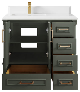 Aberdeen 36 Left Offset Bath Vanity in Pewter Green 1.5" White Quartz