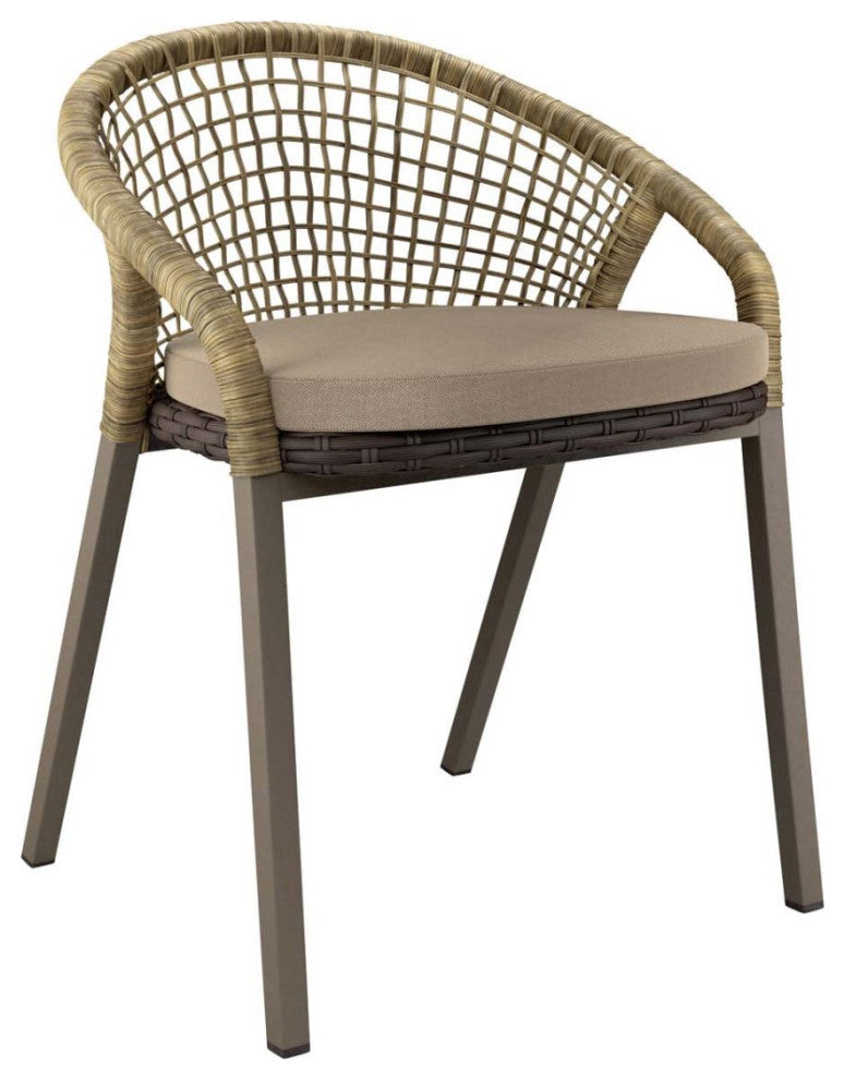 Side Dining Chair, Set of 2, Taupe Gray Natural, Rattan, Wicker, Outdoor Garden