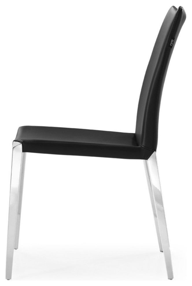 Modern Jordan Dining Chair Black Leatherette Polished Stainless Steel Base