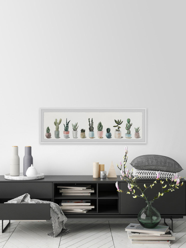 "Row of Succulent Plants" Framed Painting Print, 30x10