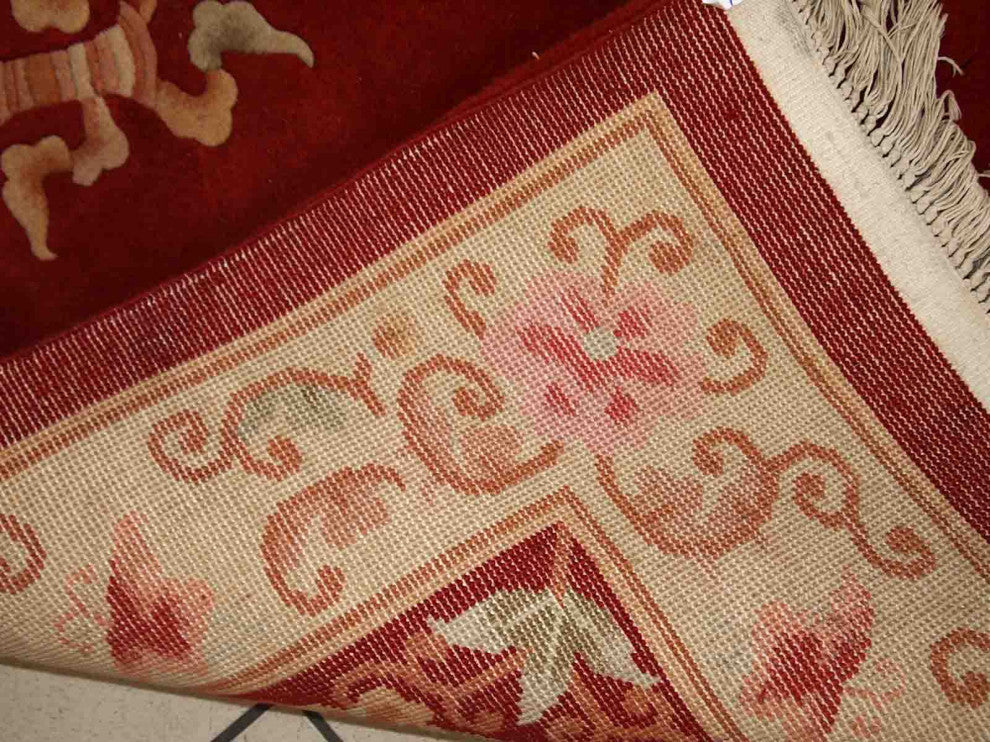 Handmade Vintage Art Deco Chinese Rug, 3.9'x6.5', 120cmx200cm 1970s