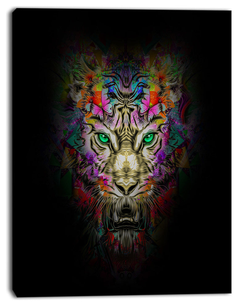 Fierce Tiger Head on Black, Animal Canvas Art Print, 28"x60"