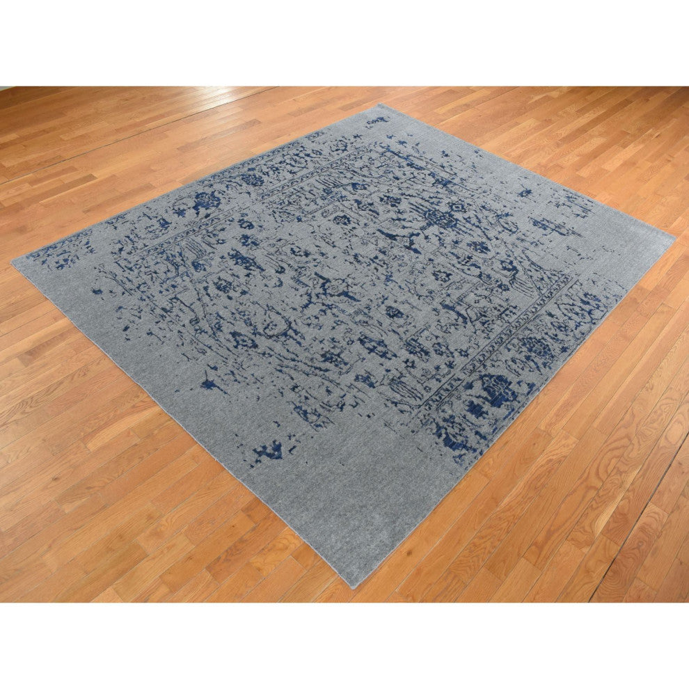 Battleship Gray, Jacquard Hand Loomed Hand Knotted Pure Wool Rug, 7'10"x10'