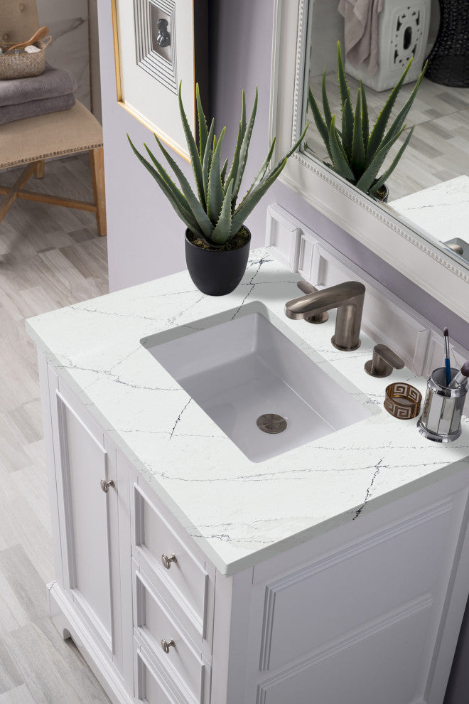 James Martin 825-V30-BW-3ENC 30" Single Vanity Bright White w/ 3 CM Quartz Top