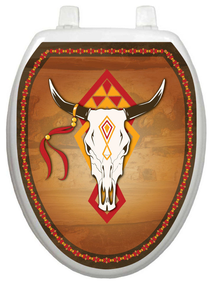 Cow Skull Toilet Tattoos Seat Cover, Vinyl Lid Decal, Bathroom Cling Sticker, Elongated