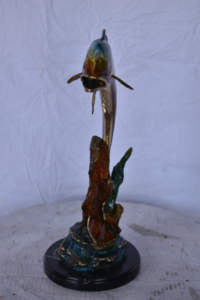 Dorado or Mahi Mahi With Coral Bronze Statue Size: 5"L x 10"W x 19"H