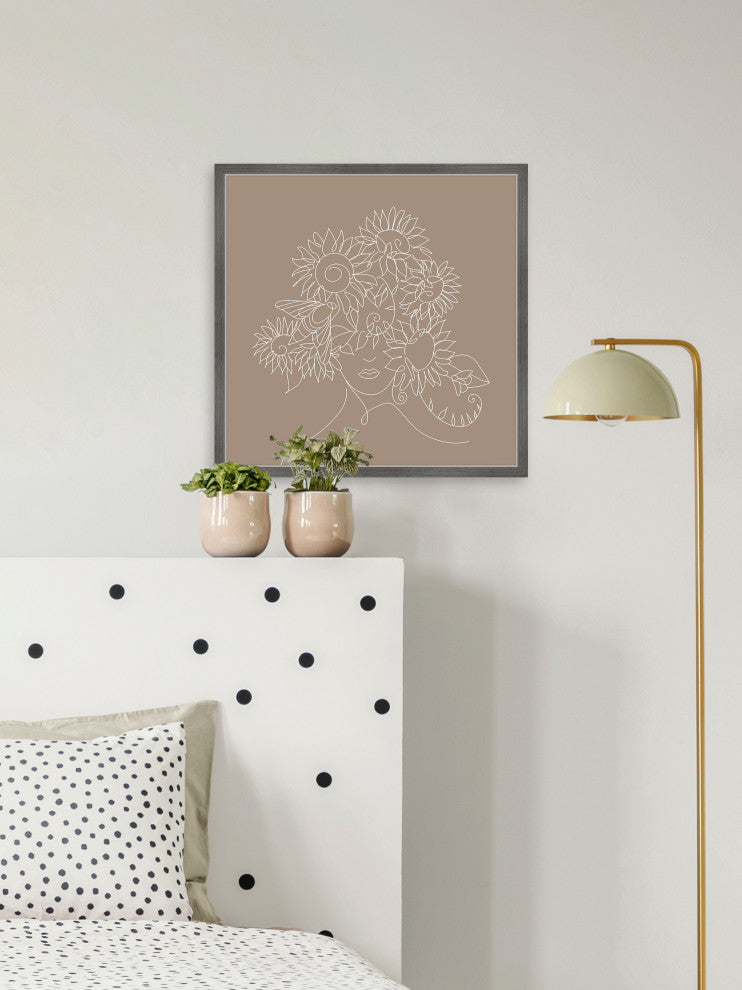 "Sunflower Outline" Framed Painting Print, 32x32