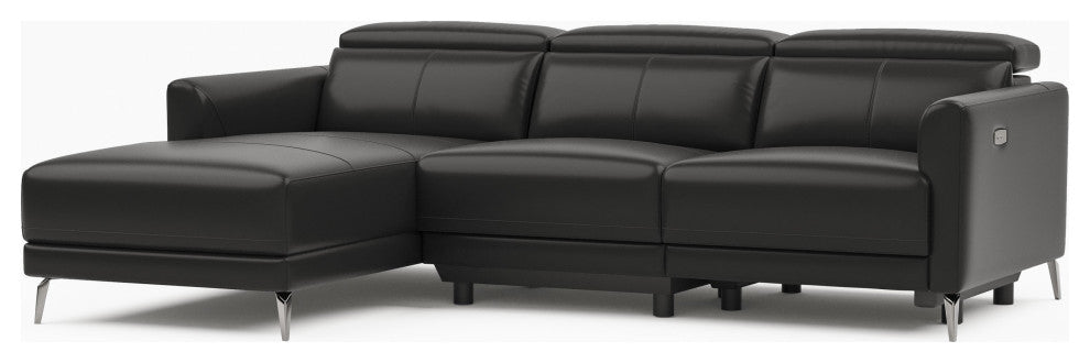 Valencia Andria Leather Reclining Sectional Sofa Left Hand Chaise, Black