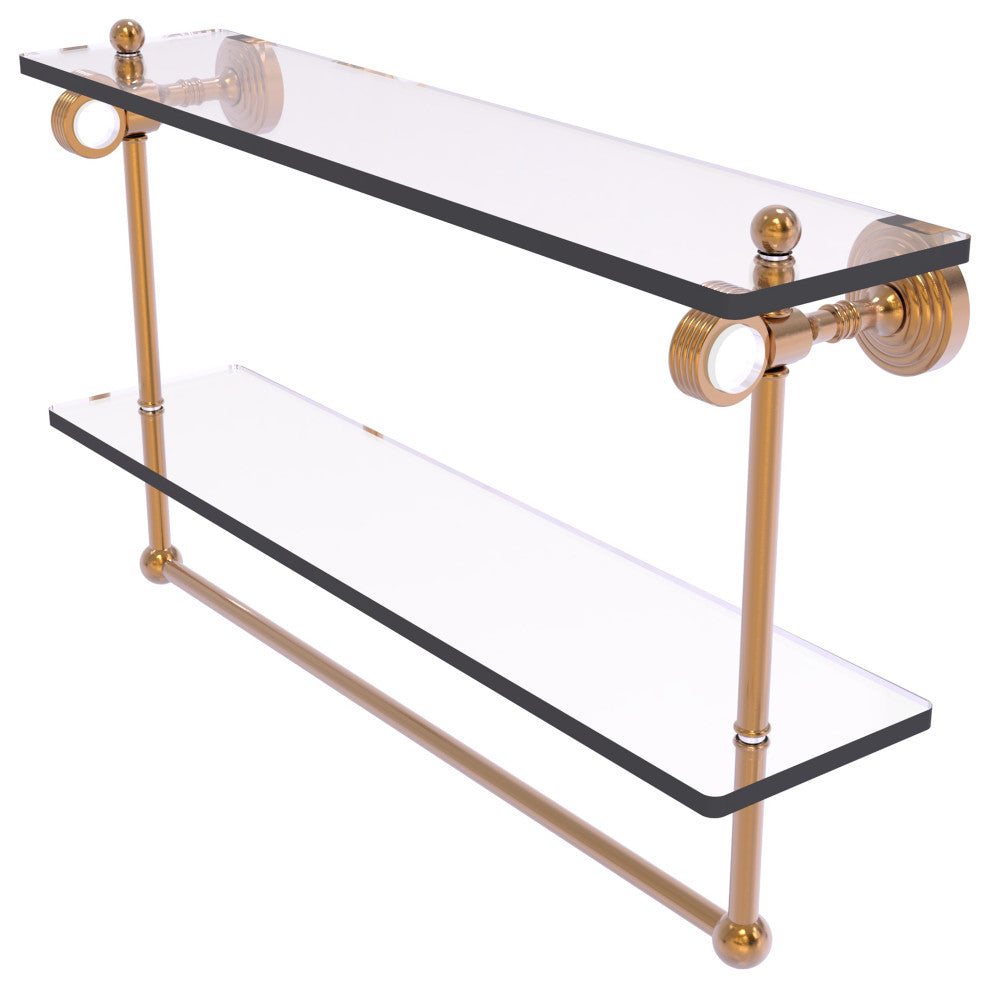Pacific Grove 22" Double Groovy Glass Shelf with Towel Bar, Brushed Bronze