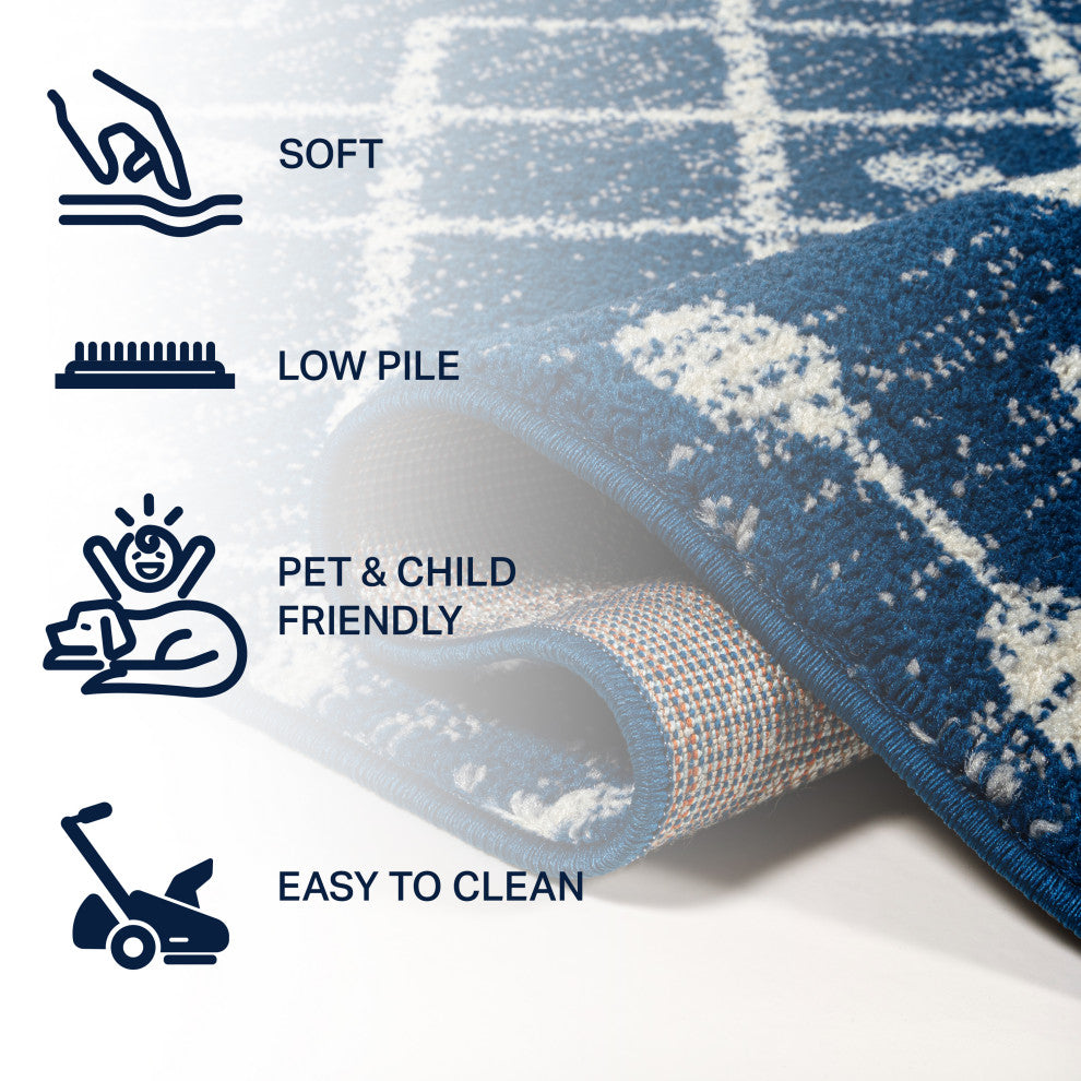 Aksil Moroccan Beni Souk Area Rug, Navy/Cream, 4 Ft. X 6 Ft.