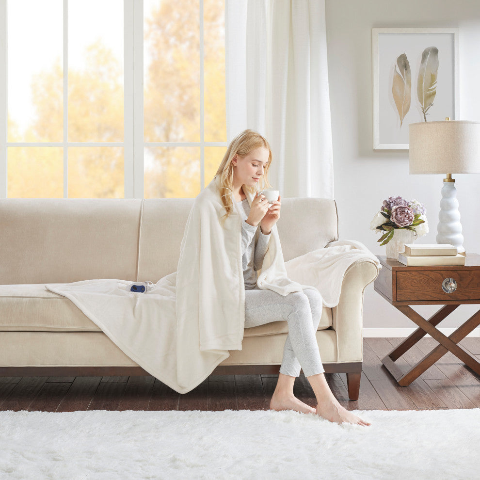 Beautyrest Knitted Solid Microlight Heated Throw, Ivory