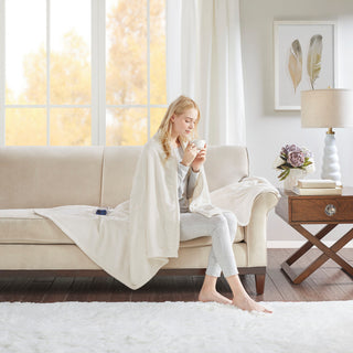 Beautyrest Knitted Solid Microlight Heated Throw, Ivory