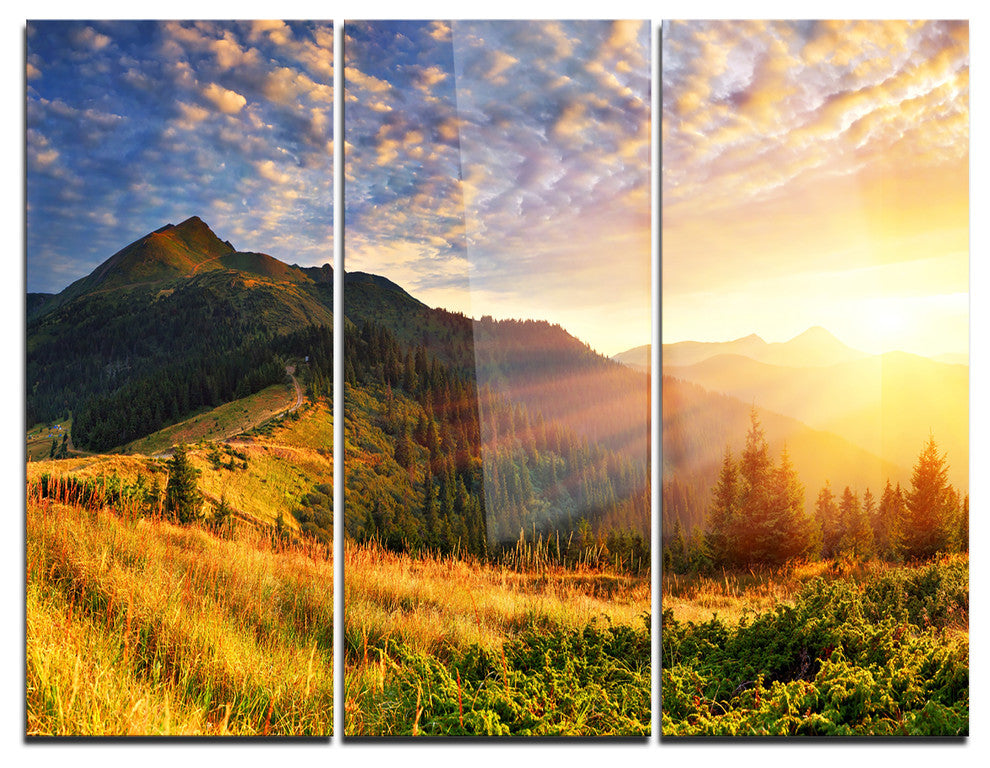 "Summer Sunrise Under Thick Clouds" Photo Metal Wall Art, 3 Panels, 36"x28"