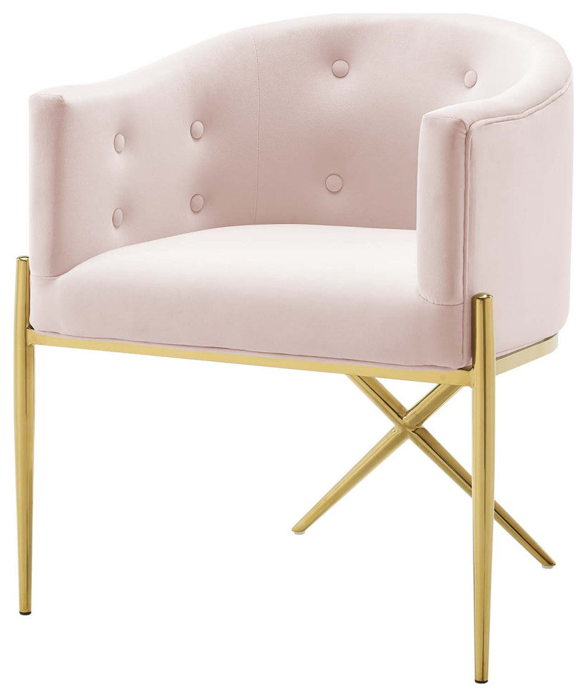 Side Dining Chair, Set of 2, Velvet, Metal, Pink, Modern, Cafe Bistro Restaurant