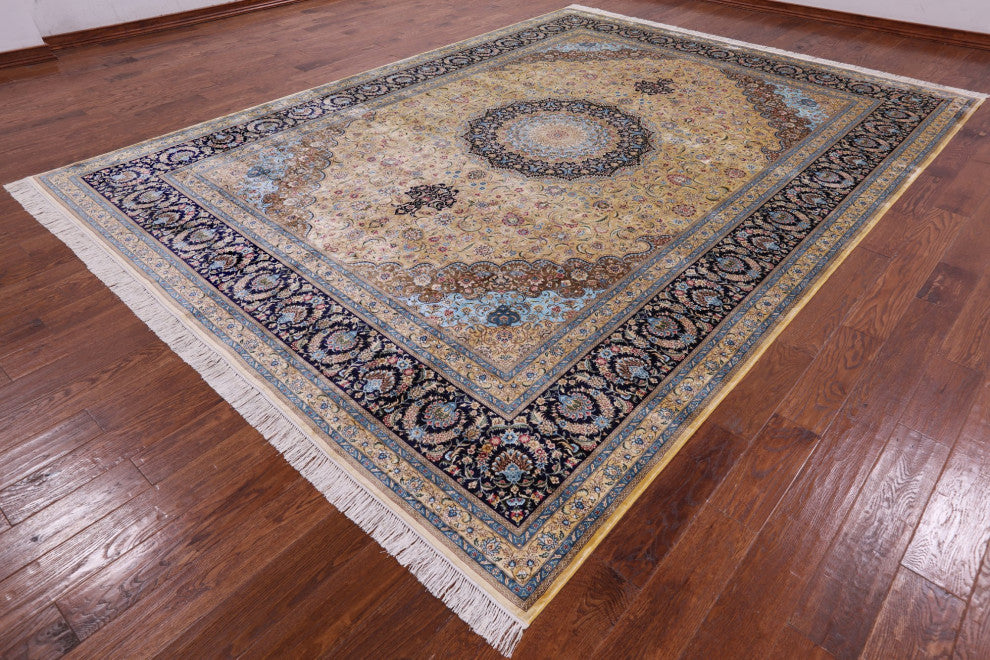 9' 0" X 12' 0'' High End Persian 100% Silk Hand Knotted Rug Q4791