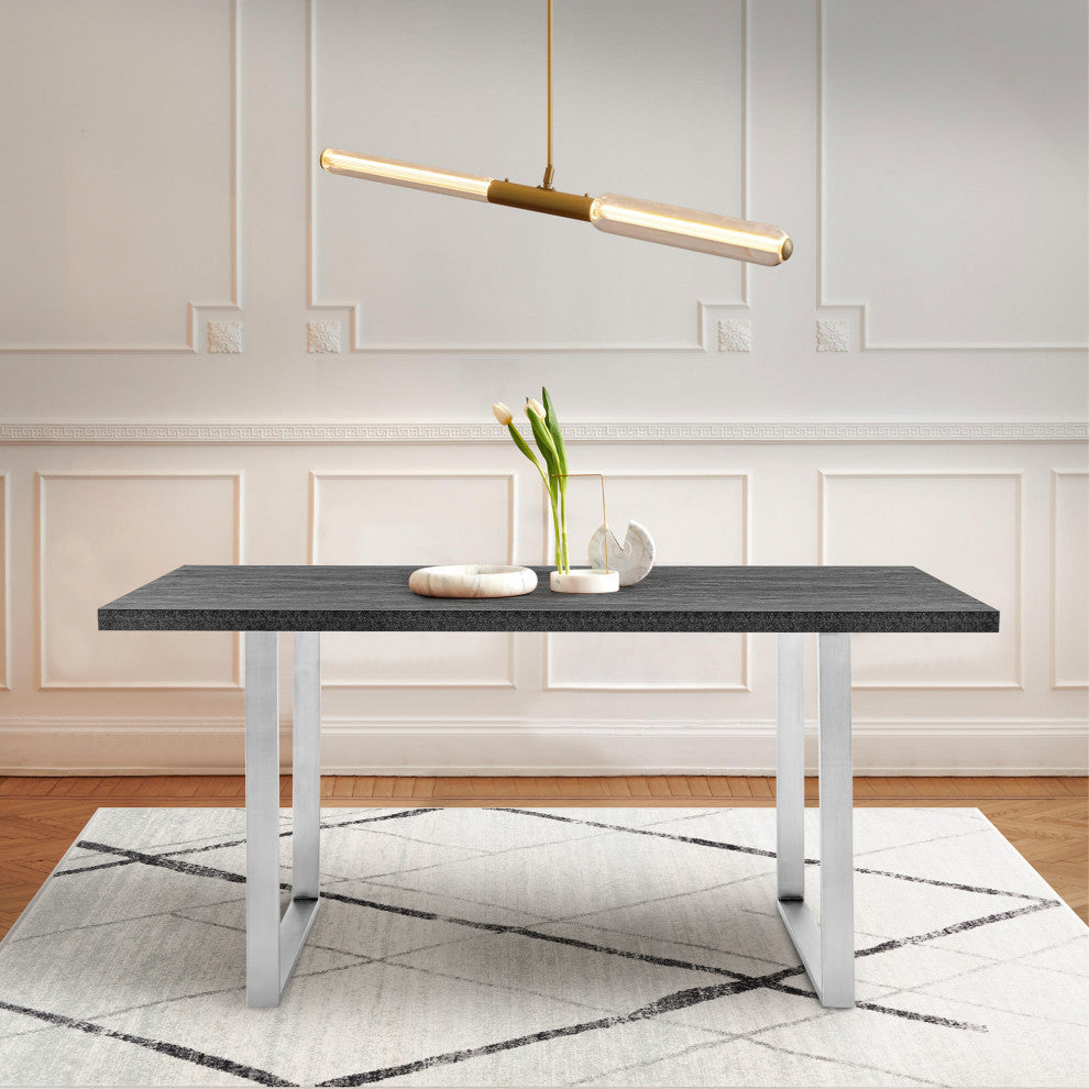 Fenton Rectangular 71" Dining Table, Charcoal Top and Brushed Stainless Steel