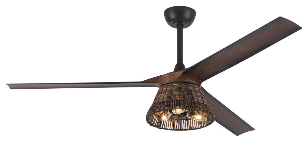 60 in Indoor Rustic Brown Rattan Ceiling Fan with Light Kit and Remote Control