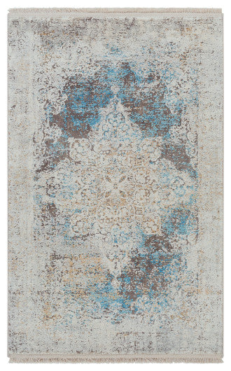 Surya Solar SOR-2306 3'x5' Rug, Sky Blue/Blue/Taupe/Gray/Light Gray/White/Yellow