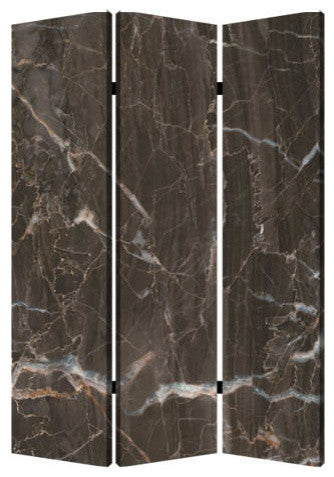HomeRoots 1" x 48" x 72" Multi Color Wood Canvas Black Marble Screen