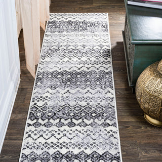 Azmar Moroccan Geometric Distressed Ivory/Black 2 ft. x 10 ft. Runner Rug