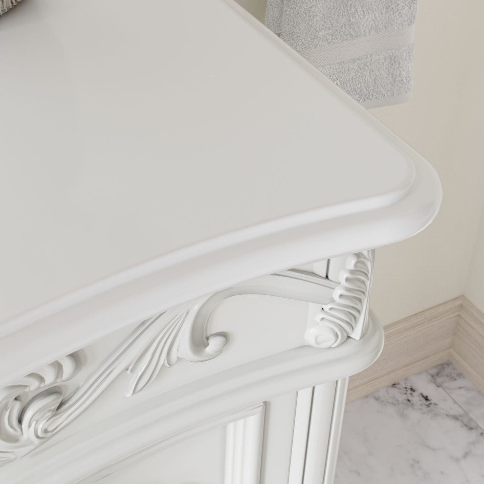 Antique White Traditional Style Single Sink Beckham Bathroom Vanity, White, 48", Single Sink, With Mirror, Freestanding