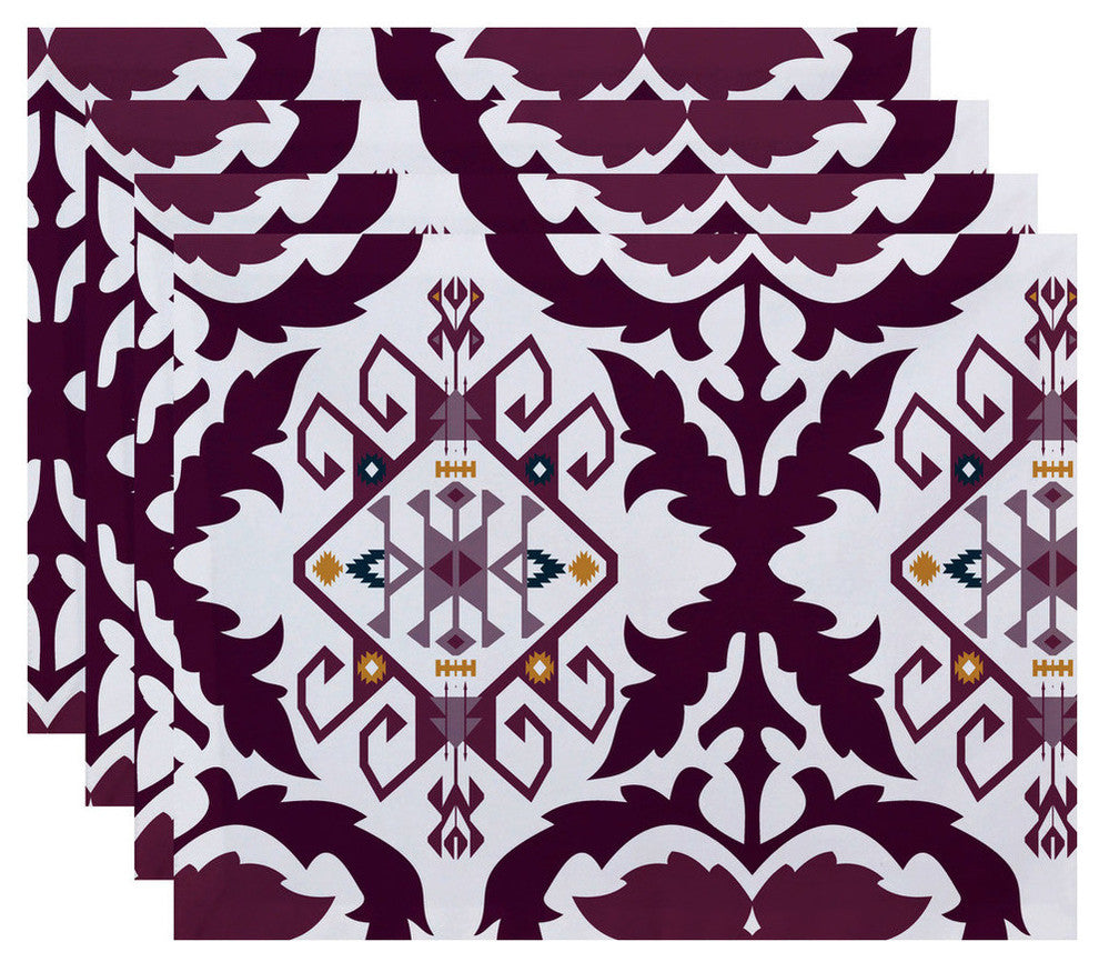 18"x14" Bombay Medallion, Geometric Print Placemat, Purple, Set of 4