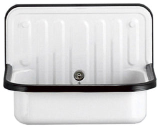 Wall Mounted Service / Utility Sink, White Glazed Steel, Black Trim