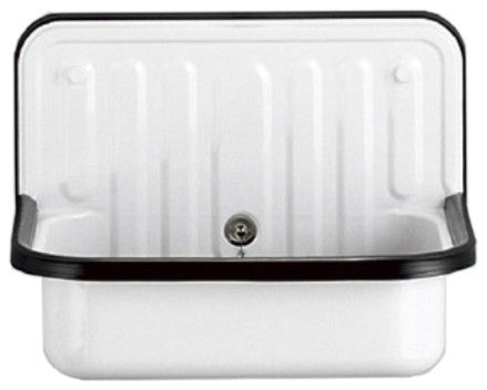 Wall Mounted Service / Utility Sink, White Glazed Steel, Black Trim