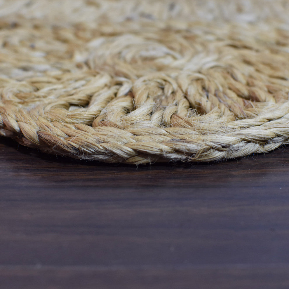 HAND WOVEN JUTE ECO-FRIENDLY SOLID AREA RUGS , Beige, Oriental, Outdoor Indoor, [Round] 5'x5'