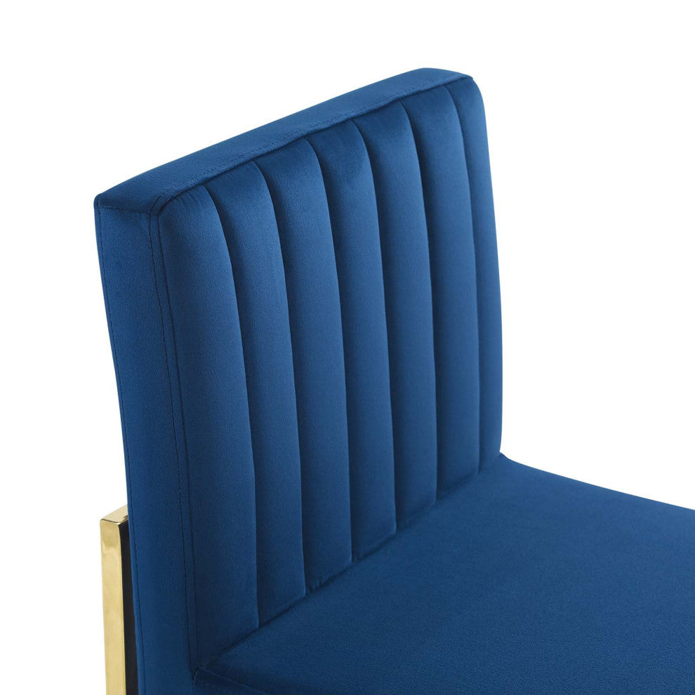 Side Dining Chair, Set of 2, Velvet, Metal, Gold Blue Navy, Modern, Cafe Bistro