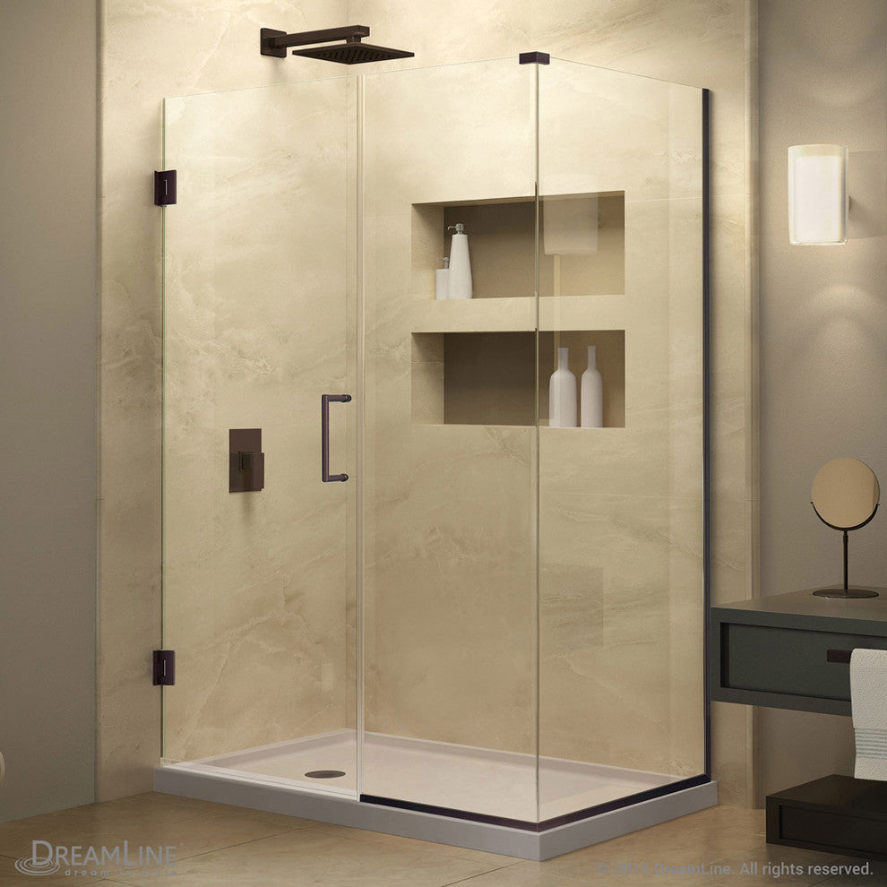 Unidoor Plus 56"Wx30 3/8" DFrameless Hinged Shower Enclosure, Oil Rubbed Bronze