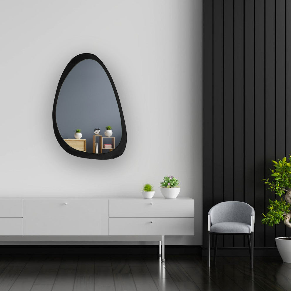 Natural Wood Framed Asymmetrical Mirror 44x30", Black