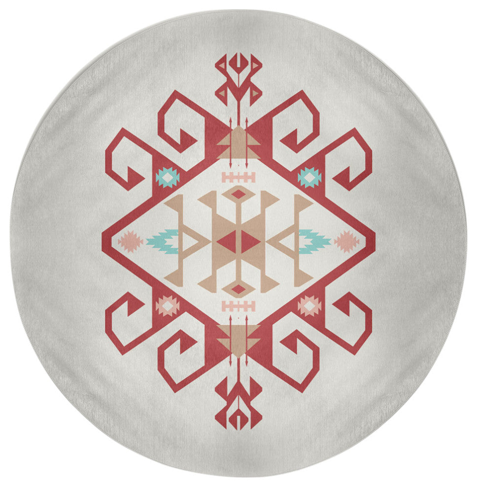 Southwest Medallion Spring Chenille Rug, Ligonberry Red, 5' Round