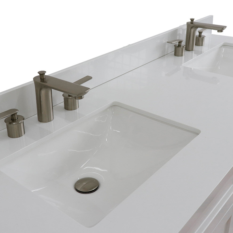 61" Double Sink Vanity, White Finish And Engineered Stone Top And Rectangle Sink