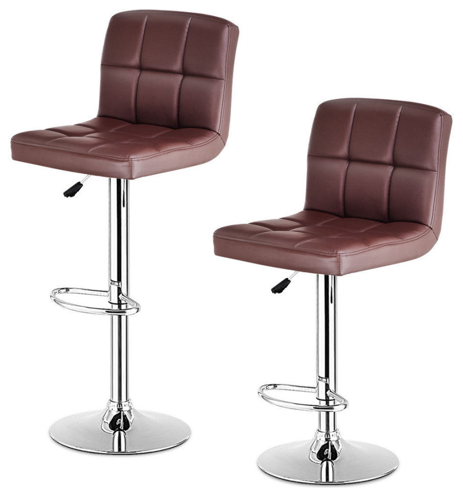 Costway Set Of 2 Bar Stools PU Leather Adjustable Barstool Swivel Brown