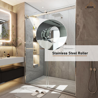 48-in x 76-in Frameless Sliding Shower Door, Chromed
