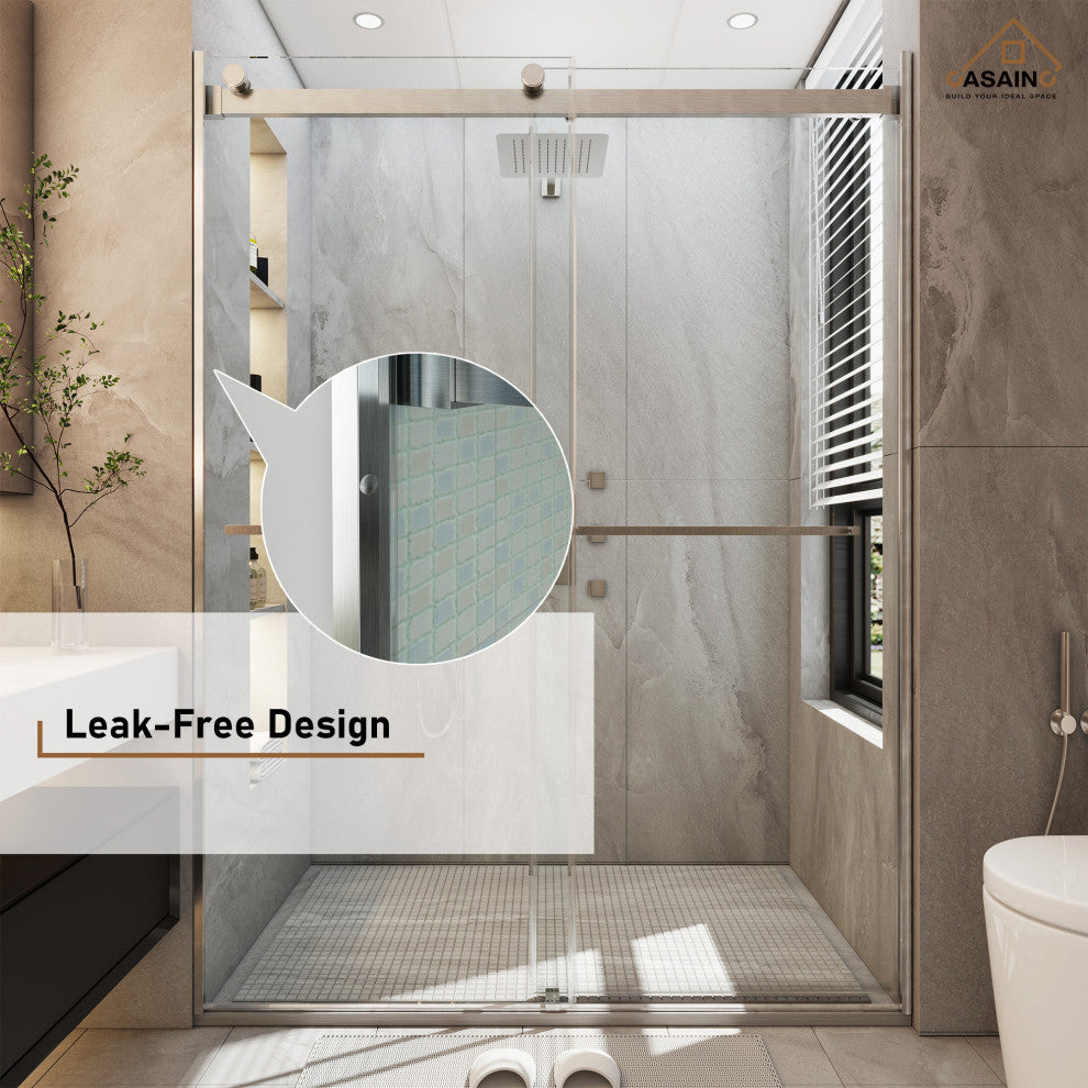 48-in x 76-in Frameless Sliding Shower Door, Brushed Nickel