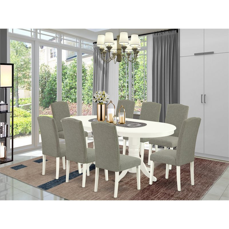 9-Piece Kitchen Set, Table With Leaf and 8-Chair With Dark Shitake