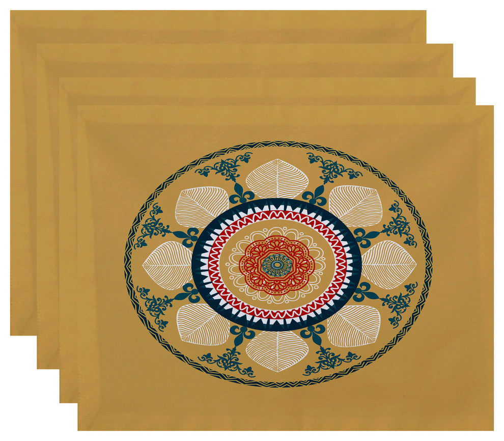 Stained Glass Geometric Print Placemat, Set of 4, Gold