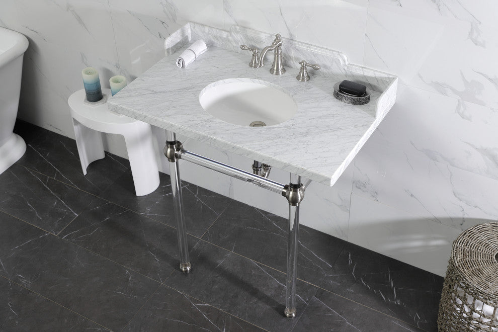 Kingston Brass LMS36MA8 36" Carrara Marble Console Sink, Acrylic Legs