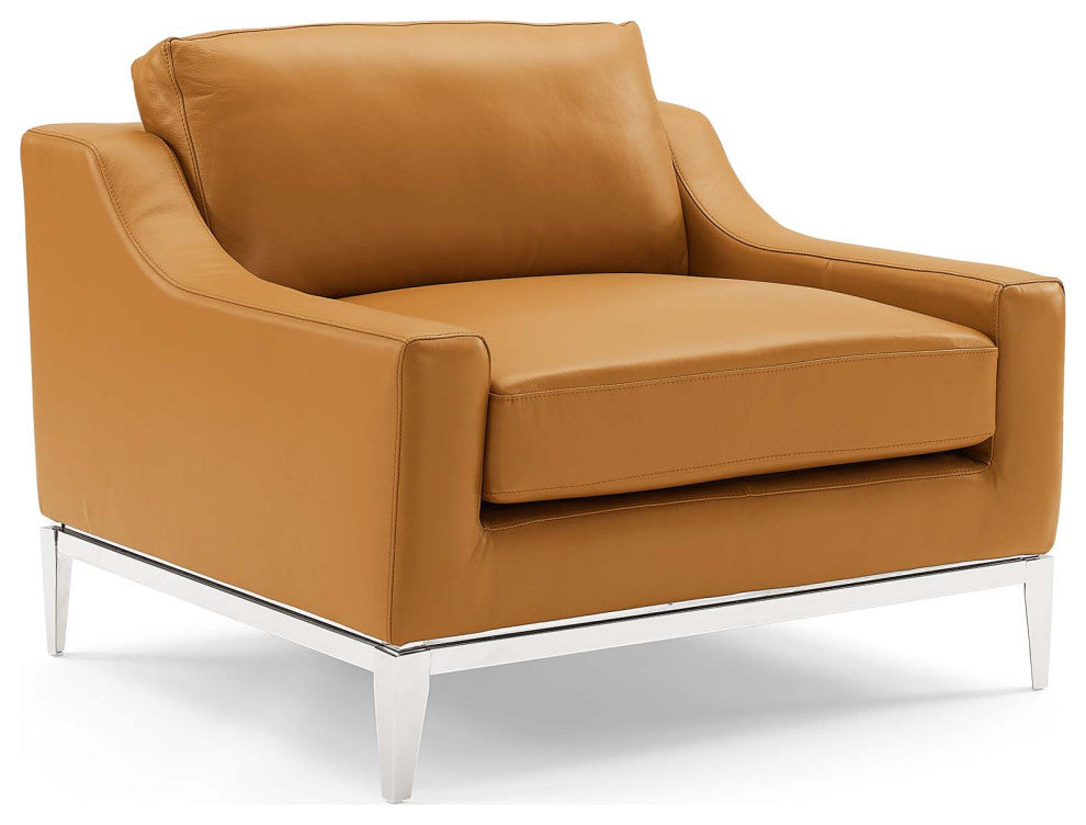 Harness Stainless Steel Base Leather Armchair Tan