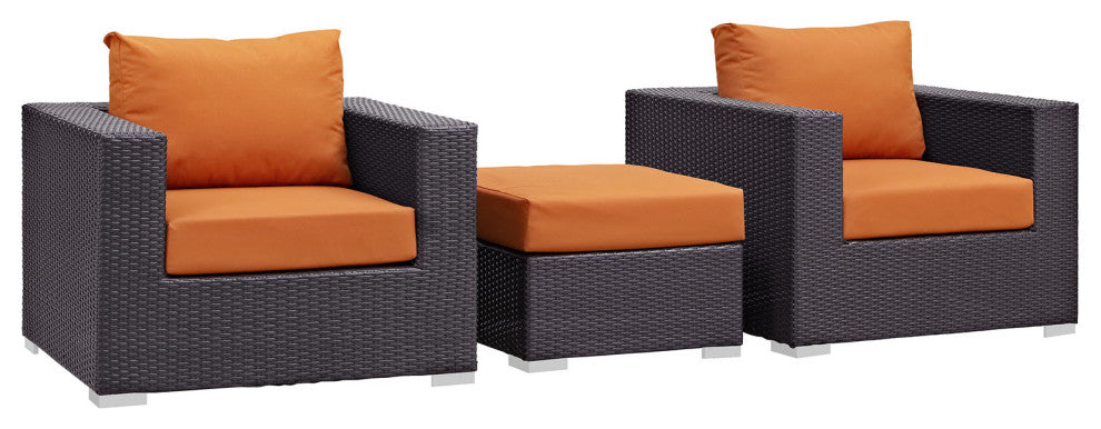 Espresso Orange Convene 3-Piece Outdoor Patio Sofa Set