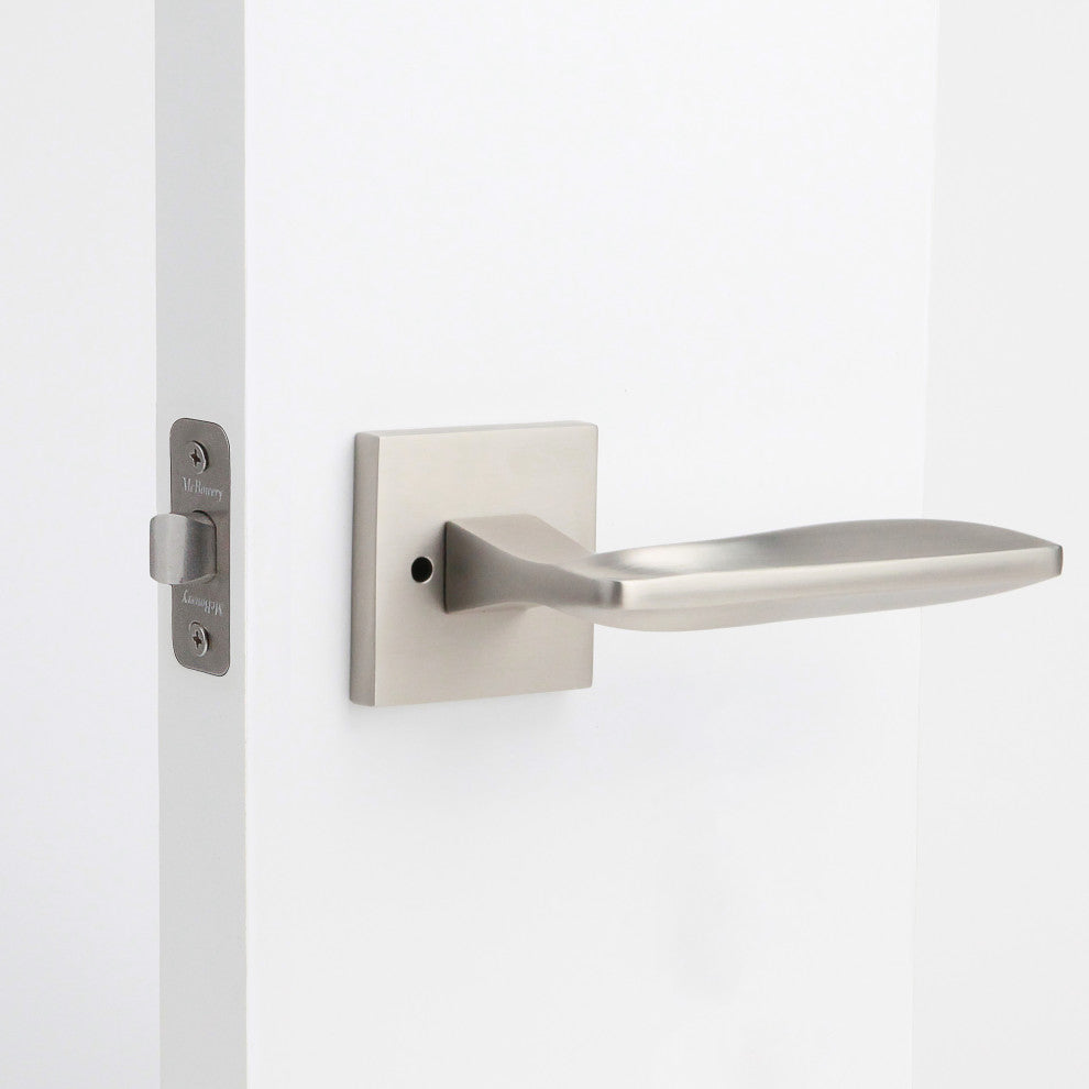 Modern Heavy Duty Designer Interior Door Lever - Canal Collection, Satin Nickel, Passage Left Hand