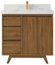 Madison Teak 36 Center Sink Bath Vanity in Dark Natural 2" Calacatta Nuvo