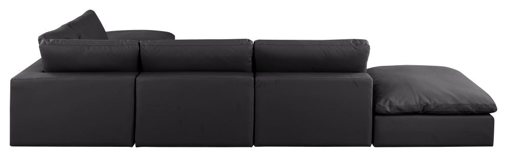 Comfy Upholstered L-Shaped Modular Sectional, Black, 6-Piece: 3 Armless Chair, 1 Corner Chair, 2 Ottoman, Vegan Leather