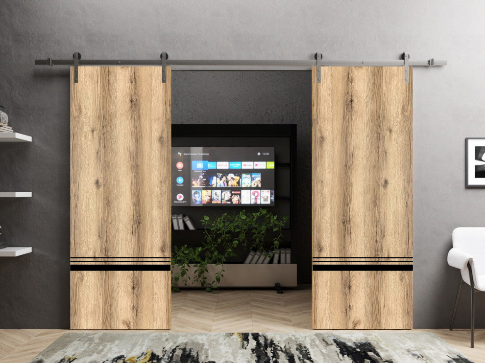 Sturdy Double Barn Door 48 x 96 with | Planum 0012 Oak with  | 13FT
