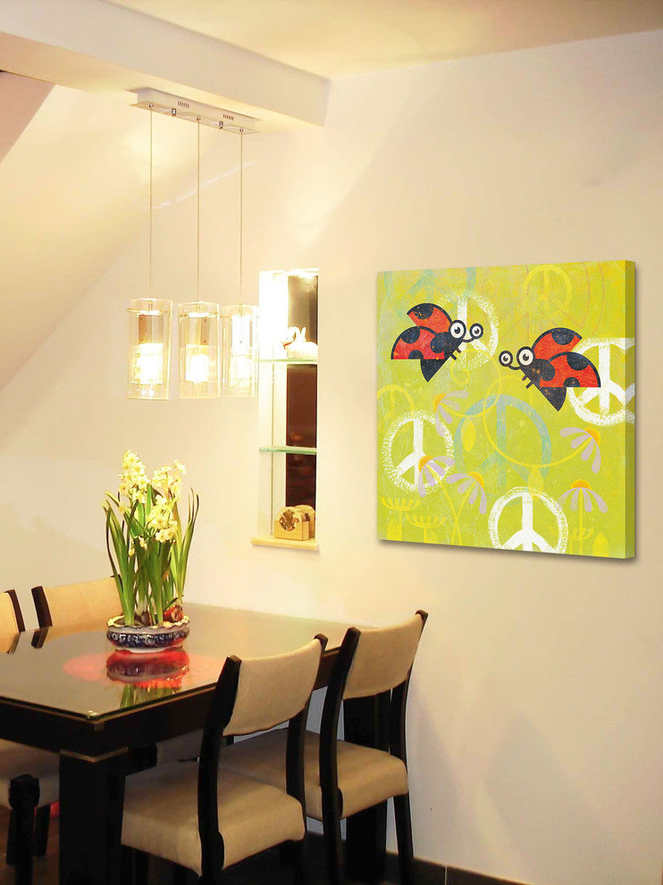 "Peace Sign Ladybugs III" Painting Print on Wrapped Canvas