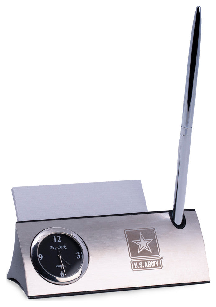 Clock Card Holder, Pen Silver and Army Logo