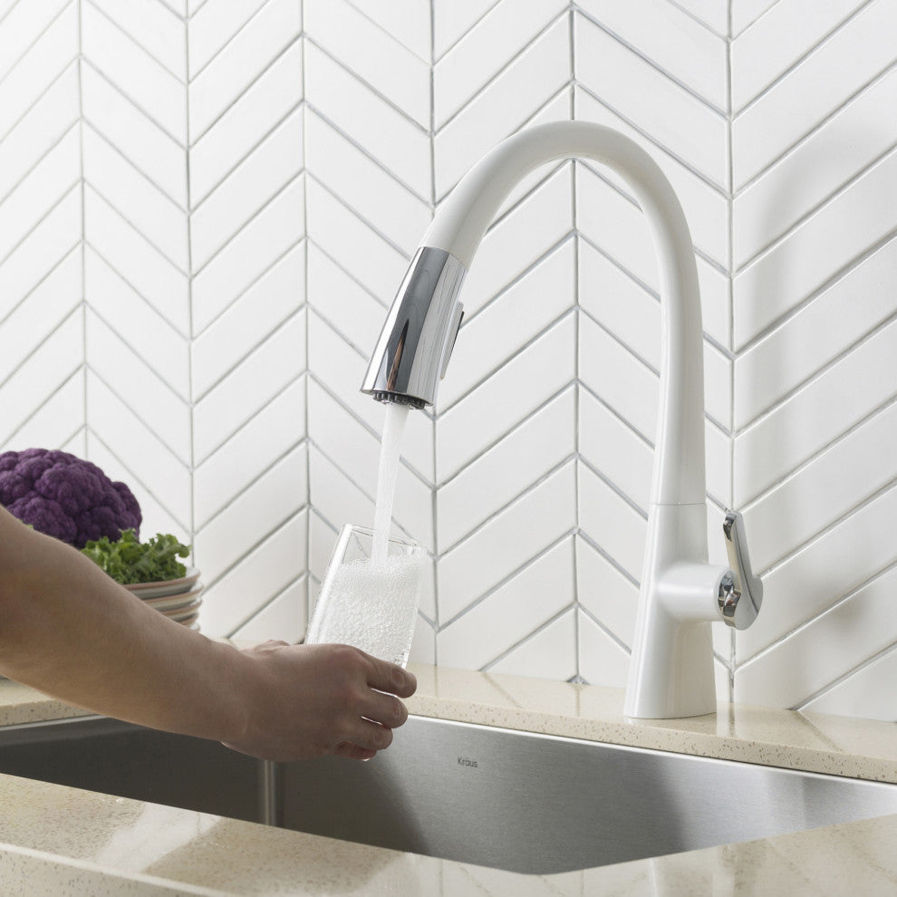 Nolen Pull-Down 1-Hole Kitchen Faucet Chrome White