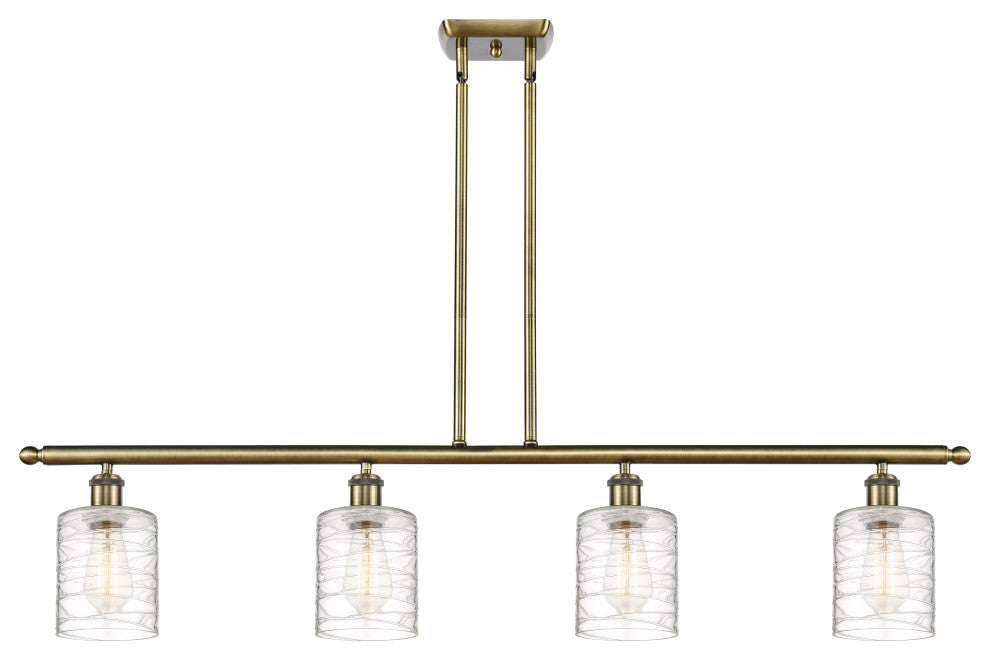 Cobbleskill 4-Light Island Light, Antique Brass/Deco Swirl